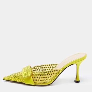 Pre Owned Mach & Mach Green PVC and Satin Embellished  Bella Mules Size 37.5
