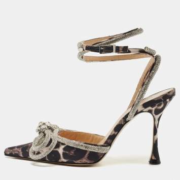 Pre Owned Mach & Mach Black/Brown Fabric Double Crystal Bow Pumps Size 37