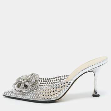Pre Owned Mach & Mach Transparent PVC Crystal Embellished Carrie Mules Size 37