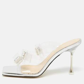 Pre Owned Mach & Mach Transparent PVC French Triple Bow Slide Sandals Size 37