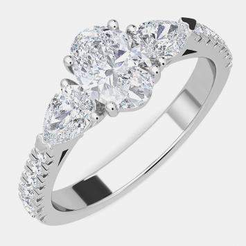 Pre Owned 14K White Gold Pear Shaped With Round LGD On The Shank Bridal Ring (1.50Ctw With 3/4Th Ct) EU 48