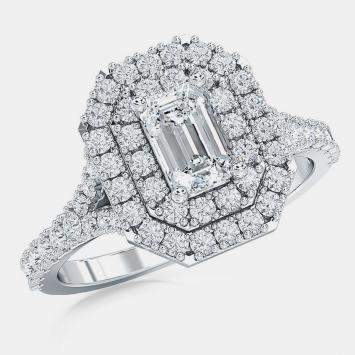 Pre Owned 14Kw Double Halo Ldg On Split Shank Bridal Ring (1.25 Ct 5/8 Ctr) EU 48