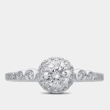 Pre Owned 14K White Gold 0.80Ct. Round Cut Halo Bridal Ring EU 48