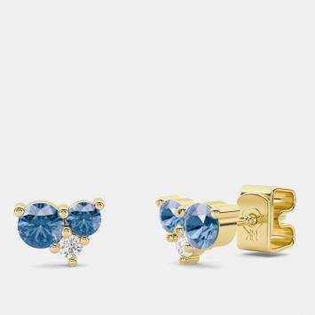 Pre Owned 14K 3 Blue Lab Grown Diamond Stones Stud (0.75 Ctw)