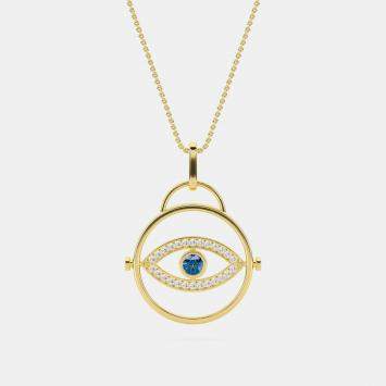 Pre Owned 14K Blue Lab Grown Diamond Center Evil Eye 18" Pendant With Chain (0.50 Ctw)