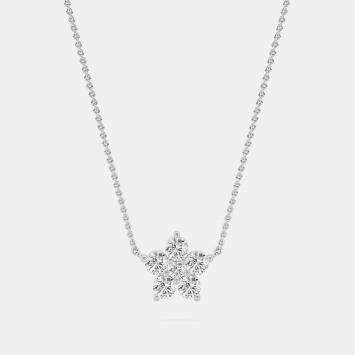 Pre Owned 14K 6 Lab Grown Diamond Stone Flower 18" Pendant With Chain (0.85 Ctw)