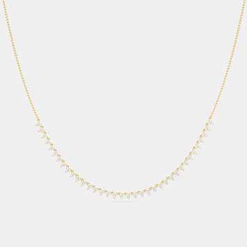 Pre Owned 14K 3 Stone Flower 16" Inch 61 Links Lab Grown Diamond Necklace (2.00 Ctw)