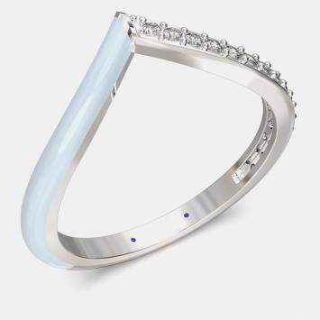 Pre Owned Light Blue Ceramic Chevron Style Sterling Silver Lab Grown Diamond Ring US 7