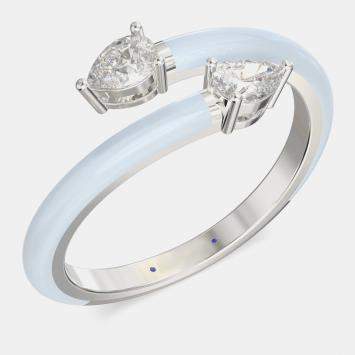 Pre Owned Light Blue Ceramic Pear Shaped Classic Bypass Style Sterling Silver Lab Grown Diamond Ring US 7