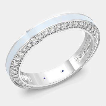 Pre Owned Classic Light Blue Ceramic Sterling Silver Lab Grown Diamonds Wedding Band US 7