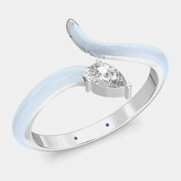 Pre Owned Light Blue Ceramic Pear Shaped Contemporary Bypass Sterling Silver Lab Grown Diamond Ring US 7