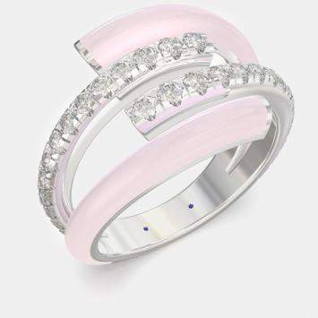 Pre Owned Light Pink Ceramic Sterling Silver Lab Grown Diamond Bypass Single Row Accented Ring US 7