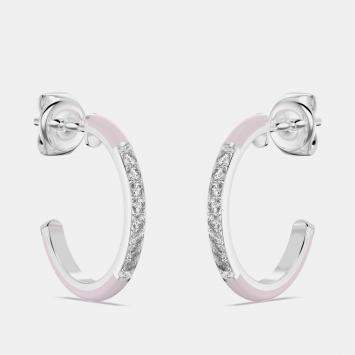 Pre Owned Light Pink Ceramic Sterling Silver Lab Grown Diamonds C Hoop Earrings