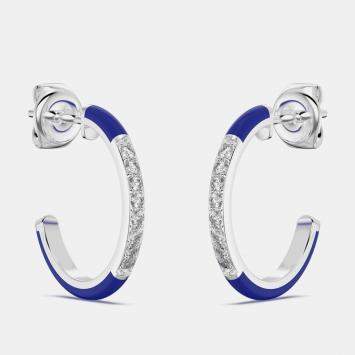 Pre Owned Dark Blue Ceramic Sterling Silver Lab Grown Diamonds C Hoop Earrings