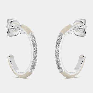Pre Owned Pearl White ceramic Sterling Silver Lab Grown DIamonds C Hoop Earrings