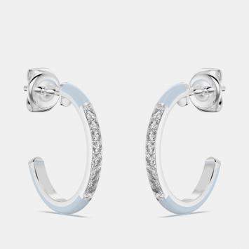 Pre Owned Light Blue Ceramic Sterling Silver Lab Grown Diamonds C Hoop Earrings