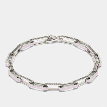 Pre Owned Silver & Ceramic Alternating Paper Clip Loop Bracelet