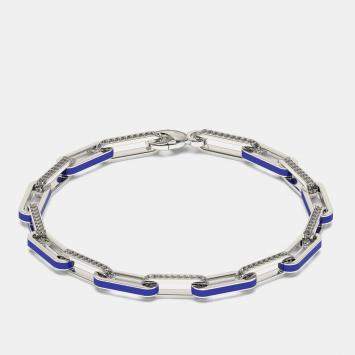 Pre Owned Silver & Ceramic Alternating Paper Clip Loop Bracelet