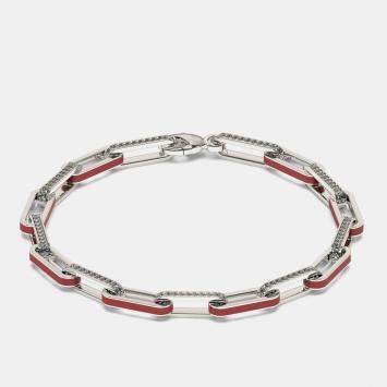 Pre Owned Silver & Ceramic Alternating Paper Clip Loop Bracelet