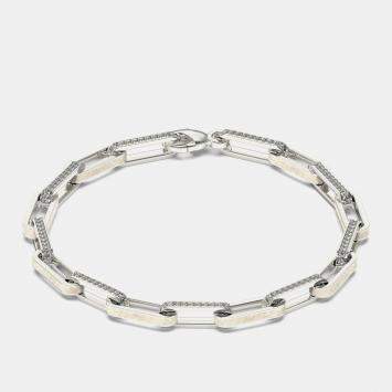 Pre Owned Silver & Ceramic Alternating Paper Clip Loop Bracelet