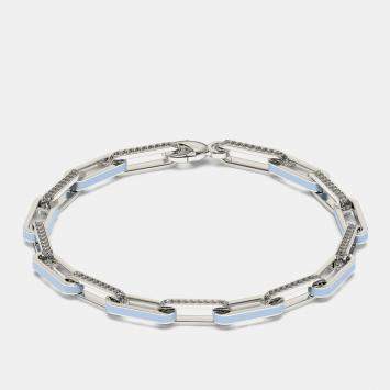 Pre Owned Silver & Ceramic Alternating Paper Clip Loop Bracelet