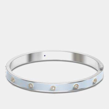 Pre Owned 14K Yellow Gold 925 Sterling Silver Ceramic Hinged Bezel Set Bangle