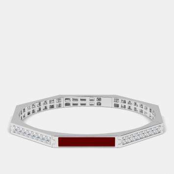 Pre Owned Silver & Ceramic Octagon Shaped Alternating Hinged Bangle