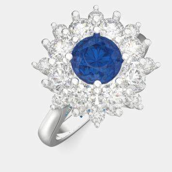 Pre Owned 925 Sterling Silver Flower Color & Lab Grown Diamond Ring US 7