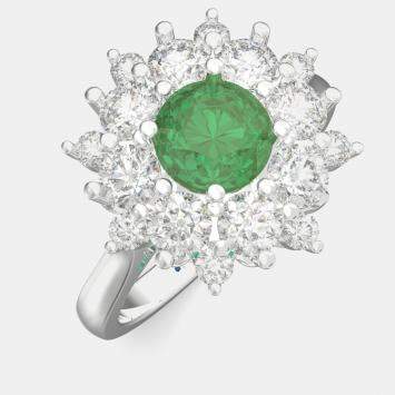 Pre Owned 925 Sterling Silver Flower Color & Lab Grown Diamond Ring US 7