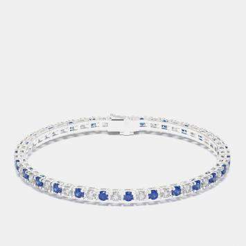 Pre Owned 925 Sterling Silver Tennis Color & Lab Grown Diamond Bracelet