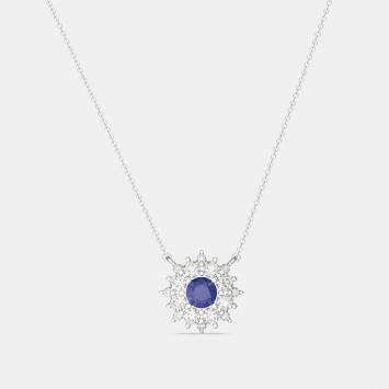 Pre Owned 925 Sterling Silver Flower Color & Lab Grown Diamond Pendant