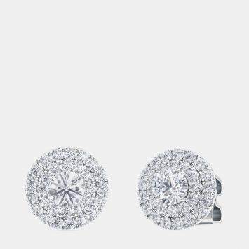 Pre Owned 14K Round Double Halo Lab Grown Diamond Earrings (1/2 Ctw)