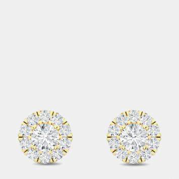 Pre Owned 14K Halo Round 22 Lab Grown Diamond Earrings (1 Ctw)