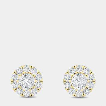 Pre Owned 14K Halo Round 22 Lab Grown Diamond Earrings (1.50 Ctw)