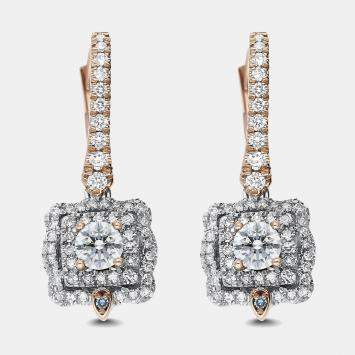 Pre Owned 14K Rose gold, White gold Round Cust Scalloped Halo Earrings (1.30Ctw)