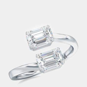 Pre Owned 14K Two Stone Emerald Cut Solitaire Ring Set Sideways (7/8 Ctw)