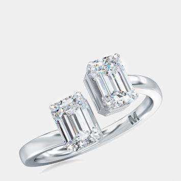 Pre Owned 14K Two Stone Emerald Cut Solitaire Ring Set Straight (3/4 Ctw)