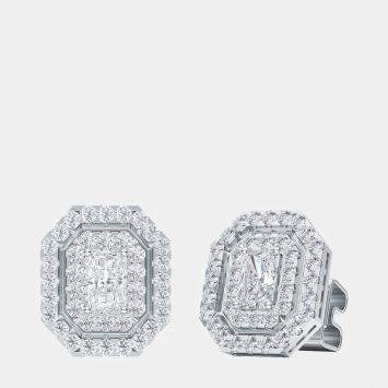 Pre Owned 14K Double Halo Emerald Cut 78 Lab Grown Diamond Earrings (1 1/2 Ctw)