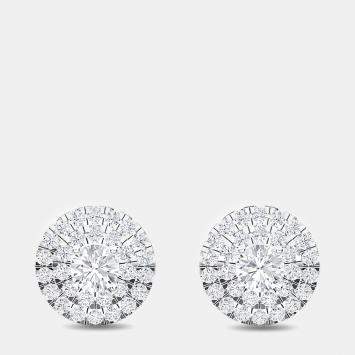 Pre Owned 14K Double Halo Round Earrings (1 Ctw)