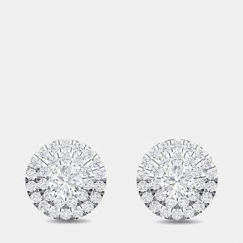 Pre Owned 14K Double Halo Round Lab Grown Diamonds Earrings (1 1/2 ctw)