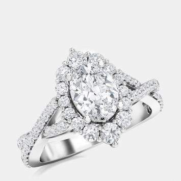 Pre Owned 14K Double Twist Oval Halo Ring (2 ctw) US 7