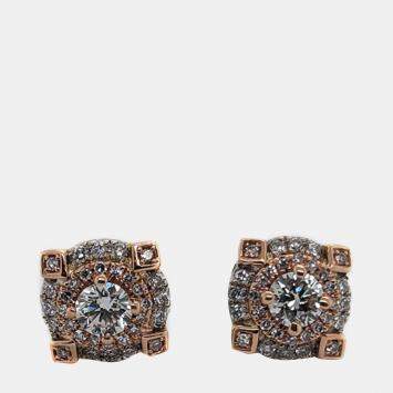 Pre Owned 14K Rose Gold/White Gold Round Cut White Halo Earring (1.30ctw)