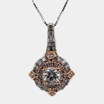 Pre Owned 14K Rose Gold/White Gold Round Cut White Halo Pendant (0.90ctw)