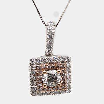 Rose Gold/White Gold Round Cut Cushion Halo Pendant (0.91Ct)