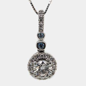 14K White Gold Blue Round Cut White Halo Pendant (0.68Ct)