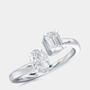 Pre Owned 14K Two Stone Oval Solitaire Ring Set (1 ctw) US 7