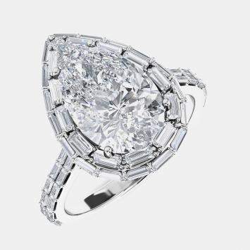 Pre Owned Baguettes On Halo And Shank Bridal Ring (3.0 ctw) US 7