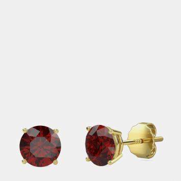 Pre Owned 10K Yellow Gold Round Lab Created Color Garnet Stone Solitaire Earring (2.00 ctw)