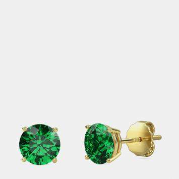 10K Round Created Emerald Birthstone Solitaire Earring (2.00 ctw)