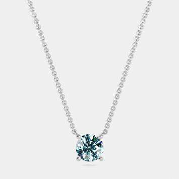 10K Round Created Aquamarine Birthstone Solitaire Pendant (2.00 ctw)